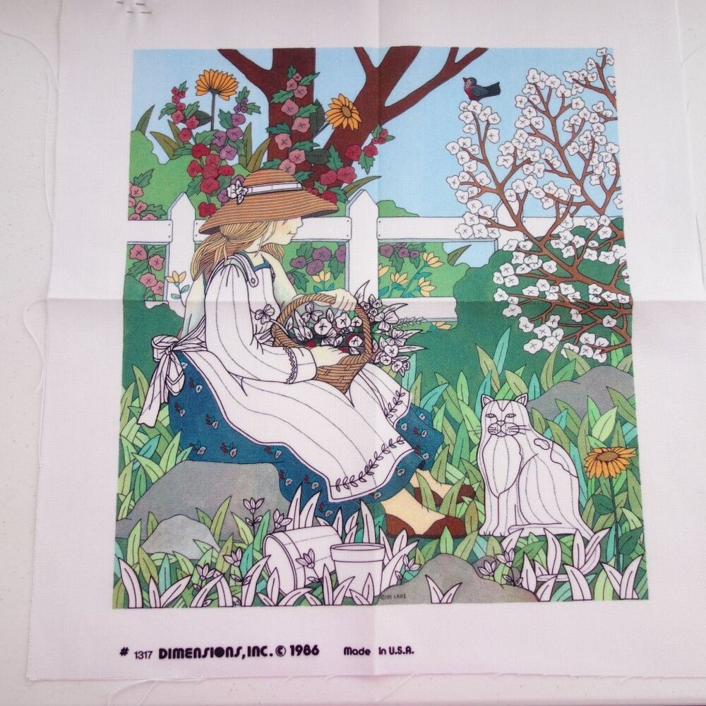 Vintage 1986 Dimensions #1317 From the Heart 51004 Robin's Garden‎ Needlepoint
